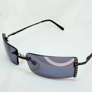 Black Rhinestone Metal Rimless Rectangle Black Polarized Lens Sunglasses ES1321